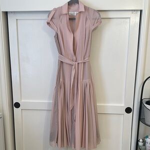 Byron Lars Light Pink Pleated Midi Dress with Notched Collar